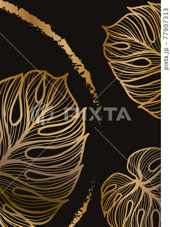Tropical leaves on dark background. Luxury exotic botanical design for template. Tropical leaves on dark background. Luxury exotic botanical design for template. 77907313