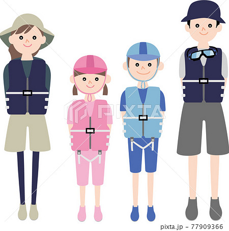 ライフジャケットと水着を着る親子のイラスト素材