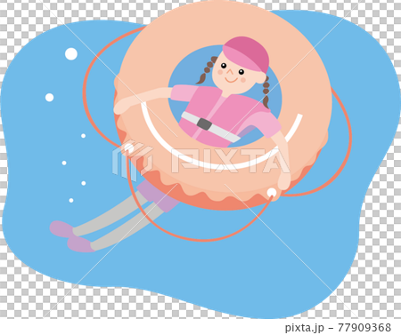 Girl floating on the water with a float Girl floating on the water with a float 77909368