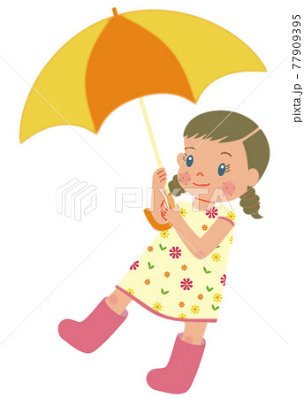 長靴を履いて傘をさす女の子のイラスト素材