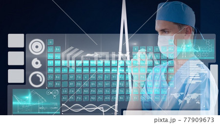 Periodic table and medical data processing over thoughtful male surgeon ...