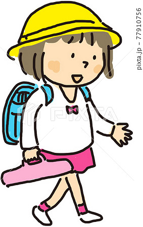 通学する女子小学生のイラストのイラスト素材