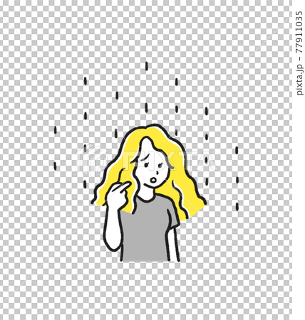 Illustration of a woman whose hair swells due to humidity 77911035
