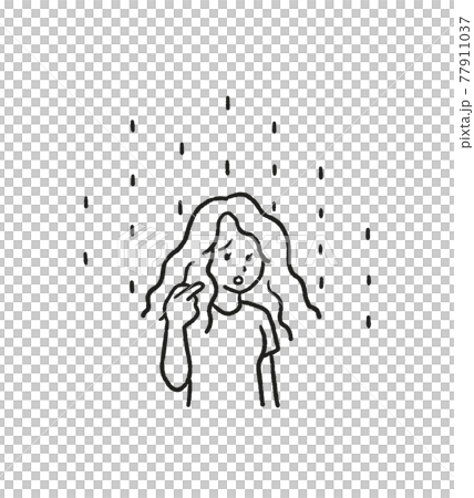 湿気で髪がうねる女性の線画イラスト 77911037