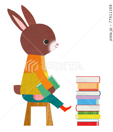 椅子に座るうさぎと本のイラスト素材