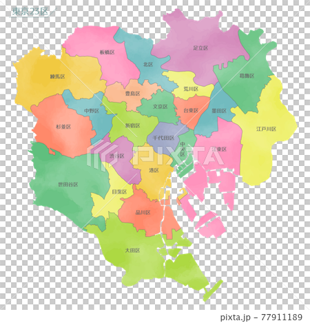 水彩風格的地圖，23區，東京 77911189