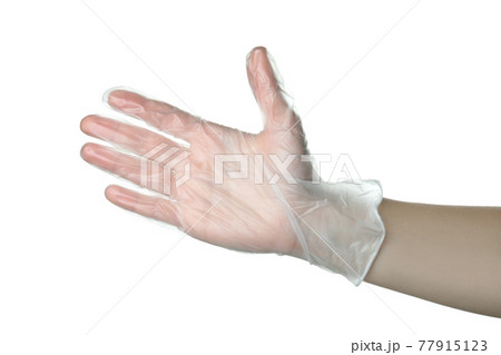 Female hand in disposable glove isolated on white background Female hand in disposable glove isolated on white background 77915123