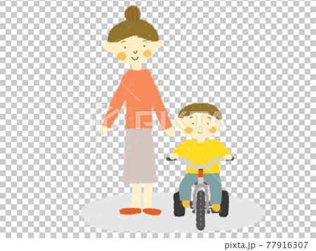 三輪車に乗る子どもとお母さん 77916307