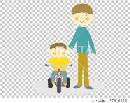 Children and dads riding a tricycle 77916310