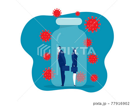 woman and man business in vaccin bottle protect from covid 19 or coronavirus concept vector illustrator 77916902