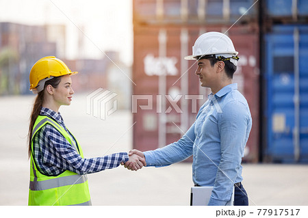 Teamwork cooperation of international container shipping multi ethnic Company. Successful Work concept. 77917517