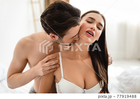 Passionate Man Kissing Womans Neck Having Sex..