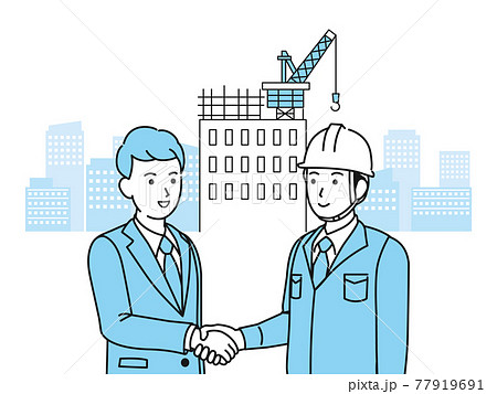 握手をする ビジネスマンと現場監督 建築士 男性 契約 イラスト素材のイラスト素材