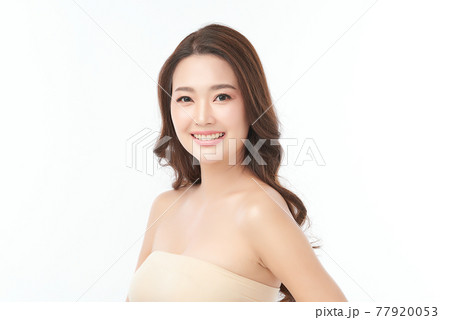 Beautiful young asian woman with clean fresh skin on white background, Face care, Facial treatment, Beautiful young asian woman with clean fresh skin on white background, Face care, Facial treatment, 77920053