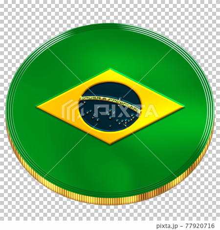 3DCGで作成したメタル(金属)調のブラジル連邦共和国の国旗をデザインした金メダル 77920716