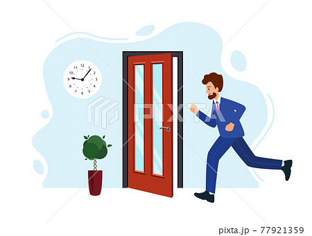 Businessman is late for work or meeting. Human is running from work. Businessman is late for work or meeting. Human is running from work. 77921359