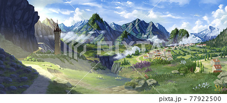 ファンタジー風景 山のイラスト素材