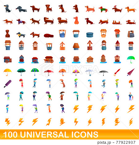 100 universal icons set, cartoon style 100 universal icons set, cartoon style 77922937