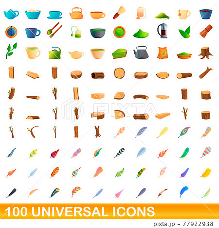 100 universal icons set, cartoon style 77922938