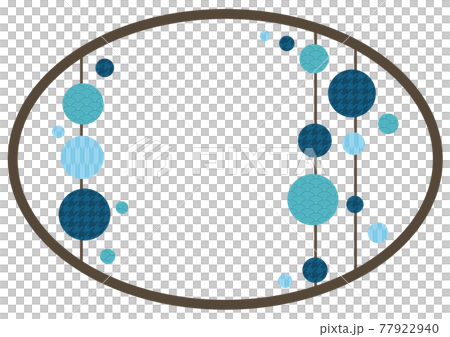 青色と水色の和柄の水玉の丸いフレームのイラスト素材