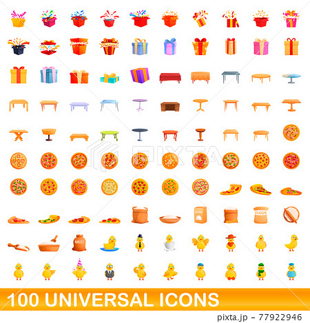 100 universal icons set, cartoon styleのイラスト素材 [77922946] - PIXTA