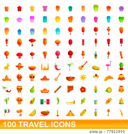 100 travel icons set, cartoon style 100 travel icons set, cartoon style 77922950
