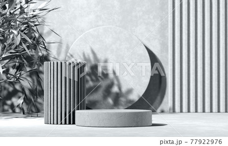Minimal abstract background with 3D concrete podium display in black and white 77922976