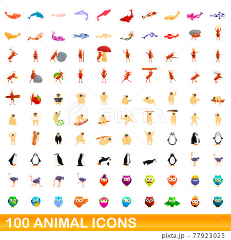 100 animal icons set, cartoon style 100 animal icons set, cartoon style 77923025