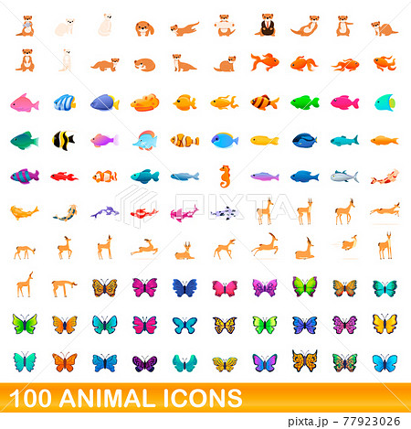 100 animal icons set, cartoon style 100 animal icons set, cartoon style 77923026