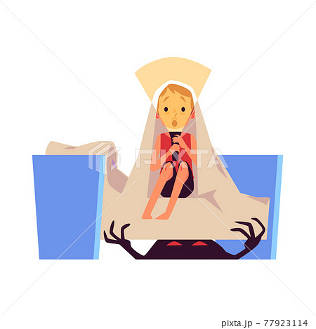 Scared child afraid of imaginary monster, flat vector illustration isolated. 77923114