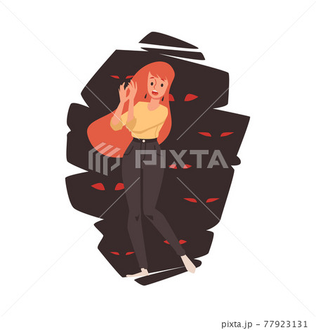 Scared young woman with expression fear and panic on face a vector illustration. Scared young woman with expression fear and panic on face a vector illustration. 77923131