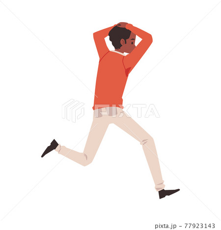 Man running away in panic afraid of something, flat vector illustration isolated. 77923143