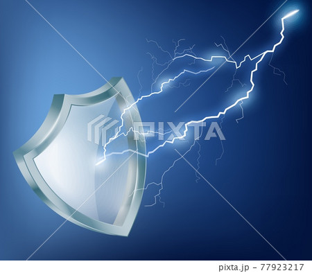 Security glass shield reflects of lightning with sparkles a vector illustration. 77923217
