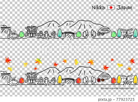 秋の日光の街並みのシンプル線画セット 77923725