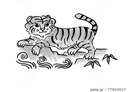 寅 古典 水墨風のイラスト素材