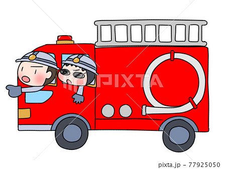 消防車に乗る子供のイラスト素材