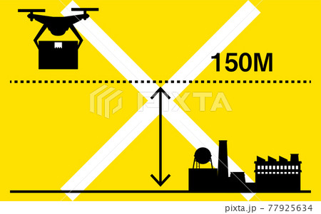 ドローンの法規制、上空飛行上限150メートルを示すシンプルなアイコン 77925634