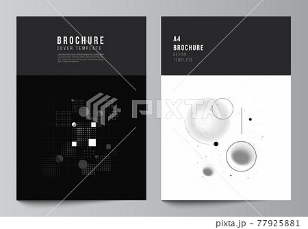 Vector layout of A4 cover mockups templates for brochure, flyer layout, booklet, cover design, book design. Abstract technology black color science background. Digital data. Minimalist high tech. Vector layout of A4 cover mockups templates for brochure, flyer layout, booklet, cover design, book design. Abstract technology black color science background. Digital data. Minimalist high tech. 77925881