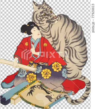 虎の掛け軸 和紙に描かれた絵画（掛け軸 虎（虎の掛け軸 塩っ