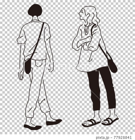 Fashionable young woman vector line drawing Fashionable young woman vector line drawing 77928841