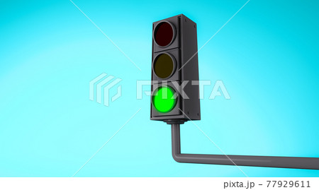 3D rendering, Realistic green traffic lights with empty space, sky blue color background. 77929611