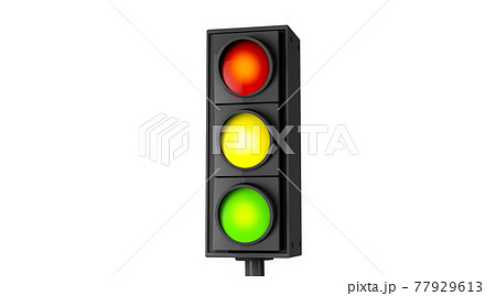 3D rendering, Realistic close up green, yellow and red traffic lights in side view, traffic sign mock up design concept, isolated on white background. 77929613