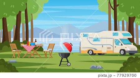 Camper with barbecue folding table deckchair 77929700