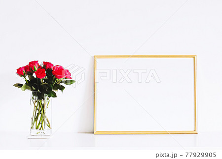 Golden frame on white furniture, luxury home decor and design for mockup, poster print and printable art, online shop showcase Golden frame on white furniture, luxury home decor and design for mockup, poster print and printable art, online shop showcase 77929905