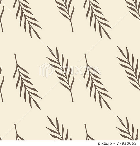 Botanic seamless pattern with abstract simple leaves branches ornament. Pastel grey background. 77930665