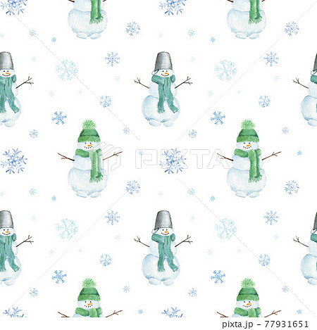 Watercolor Christmas Pattern With Snowman And のイラスト素材 Watercolor Christmas Pattern With Snowman And のイラスト素材