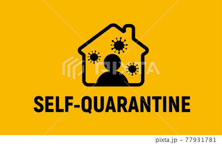 Self quarantine icon, person in house with viruses in air. Self quarantine icon, person in house with viruses in air. 77931781