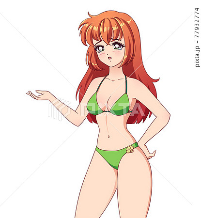 Sad anime manga girl with red hair 77932774