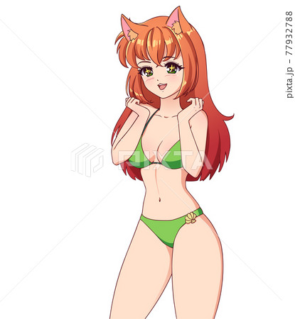 Smiling anime manga girl with red hair 77932788
