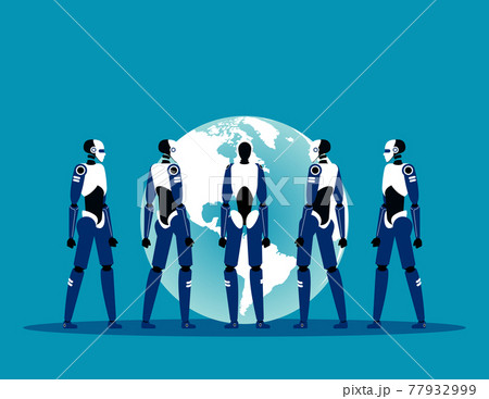 Robots surround the world of mankind. Artificial intelligence Robots surround the world of mankind. Artificial intelligence 77932999